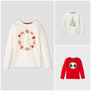 Cat & Jack Bundle Girls Long Sleeve Shirt Top Christmas Graphic Size XS 4/5